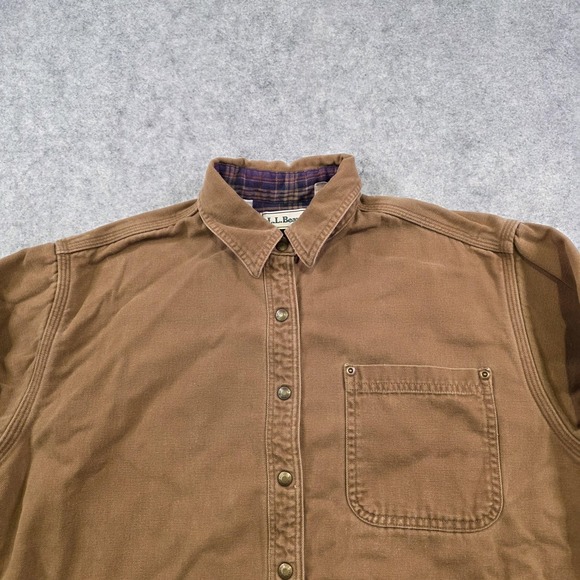 VTG LL Bean Shirt Jacket Mens Small? Brown Canvas Plaid Flannel Lined Workwear - Picture 4 of 12